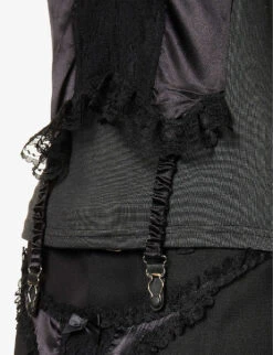 Corset-appliqué Scoop-neck Woven T-shirt -Reis Clothing Shop R04123229 BLACK ALT05