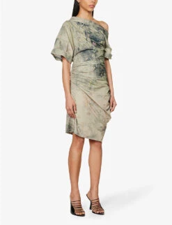 Abstract-print Asymmetric-neck Woven Mini Dress -Reis Clothing Shop R04123518 CHARMPRINTGREEN ALT02