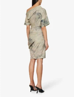 Abstract-print Asymmetric-neck Woven Mini Dress -Reis Clothing Shop R04123518 CHARMPRINTGREEN ALT03