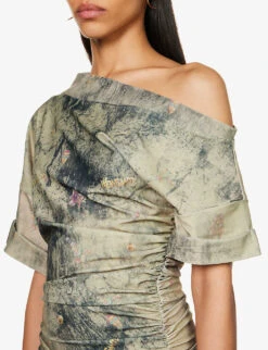 Abstract-print Asymmetric-neck Woven Mini Dress -Reis Clothing Shop R04123518 CHARMPRINTGREEN ALT04