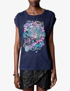 Zadig & Voltaire Adele Graphic-print Sleeveless Organic-cotton T-shirt -Reis Clothing Shop R04125253 ENCRE ALT02