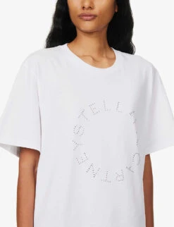 STELLA MCCARTNEY Rhinestone-embellished Brand-print Cotton T-shirt -Reis Clothing Shop R04125587 PUREWHITE ALT04