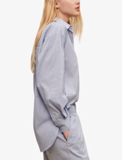 Maje Caudrey Logo-embroidered Striped Stretch Cotton-blend Shirt -Reis Clothing Shop R04126842 BLEUS ALT02