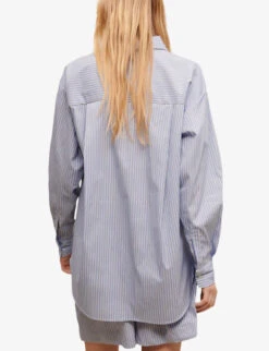 Maje Caudrey Logo-embroidered Striped Stretch Cotton-blend Shirt -Reis Clothing Shop R04126842 BLEUS ALT03
