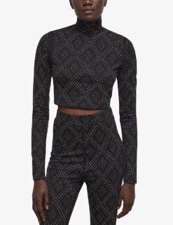 THE KOOPLES Rhinestone-embellished Stretch-jersey Top 8 THE KOOPLES Rhinestone-embellished Stretch-jersey Top -Reis Clothing Shop R04127686 BLA01 ALT02