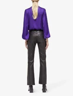 THE KOOPLES Flared High-rise Leather Trousers -Reis Clothing Shop R04127713 BLA01 ALT03
