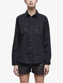 THE KOOPLES Stud-front Denim Cotton Shirt -Reis Clothing Shop R04127716 BLA55 ALT02