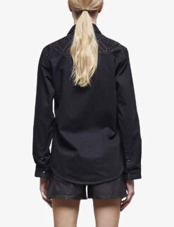 THE KOOPLES Stud-front Denim Cotton Shirt -Reis Clothing Shop R04127716 BLA55 ALT03