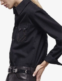 THE KOOPLES Stud-front Denim Cotton Shirt -Reis Clothing Shop R04127716 BLA55 ALT04