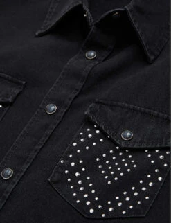 THE KOOPLES Stud-front Denim Cotton Shirt -Reis Clothing Shop R04127716 BLA55 ALT05