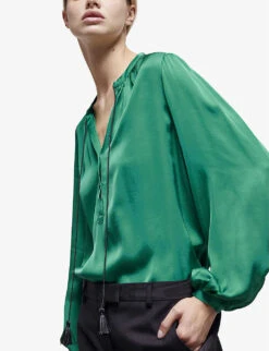 THE KOOPLES Open-collar Puffed-sleeve Woven Shirt -Reis Clothing Shop R04127744 GRN01 ALT02