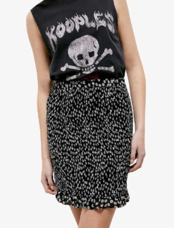 THE KOOPLES Daisy-print Frill-hem Woven Mini Skirt -Reis Clothing Shop R04127944 BLA09 ALT04