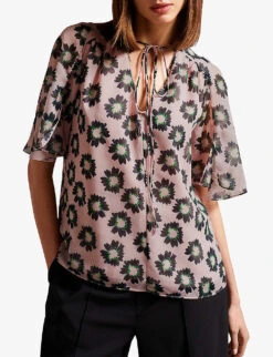 Ted Baker Split-sleeve Floral-print Woven Top 6 Ted Baker Split-sleeve Floral-print Woven Top -Reis Clothing Shop R04128539 PINK ALT02