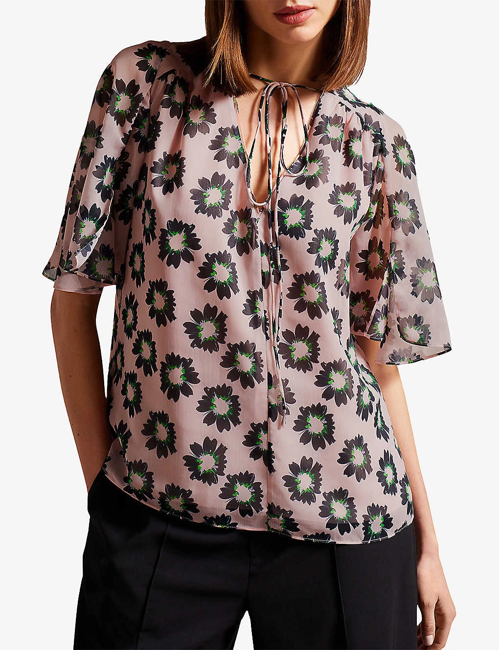 Ted Baker Split-sleeve Floral-print Woven Top 3 Ted Baker Split-sleeve Floral-print Woven Top - Image 3
