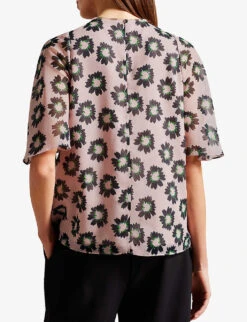 Ted Baker Split-sleeve Floral-print Woven Top 7 Ted Baker Split-sleeve Floral-print Woven Top -Reis Clothing Shop R04128539 PINK ALT03