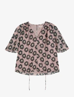 Ted Baker Split-sleeve Floral-print Woven Top