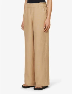Natalia Wide-leg High-rise Organic-linen Trousers -Reis Clothing Shop R04128924 TAN ALT02