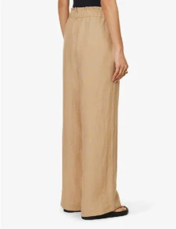 Natalia Wide-leg High-rise Organic-linen Trousers -Reis Clothing Shop R04128924 TAN ALT03
