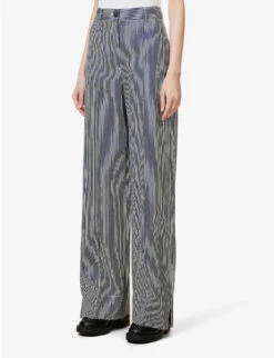 ME AND EM Stripe Wide-leg High-rise Stretch-cotton Trousers -Reis Clothing Shop R04129179 BLUEWHITE ALT02