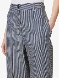 ME AND EM Stripe Wide-leg High-rise Stretch-cotton Trousers -Reis Clothing Shop R04129179 BLUEWHITE ALT05