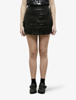 THE KOOPLES Fringed Leather Mini Skirt -Reis Clothing Shop R04130006 BLA01 ALT02