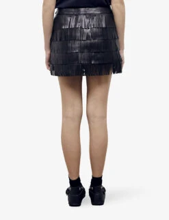 THE KOOPLES Fringed Leather Mini Skirt -Reis Clothing Shop R04130006 BLA01 ALT03