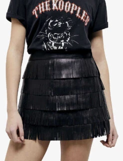 THE KOOPLES Fringed Leather Mini Skirt -Reis Clothing Shop R04130006 BLA01 ALT04
