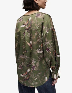 AllSaints Penny Peggy V-neck Regular-fit Recycled-polyester Top -Reis Clothing Shop R04131450 KHAKIGREEN ALT03