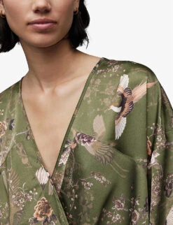 AllSaints Penny Peggy V-neck Regular-fit Recycled-polyester Top -Reis Clothing Shop R04131450 KHAKIGREEN ALT04