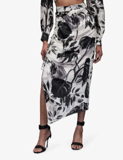 AllSaints Carla Jackie Printed Silk-blend Midi Skirt -Reis Clothing Shop R04131501 ECRUWHITE ALT02