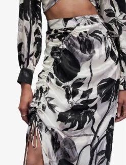 AllSaints Carla Jackie Printed Silk-blend Midi Skirt -Reis Clothing Shop R04131501 ECRUWHITE ALT04