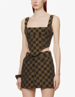 Checked Upcycled Woven Two-piece Set -Reis Clothing Shop R04133419 BROWNCHECK ALT02