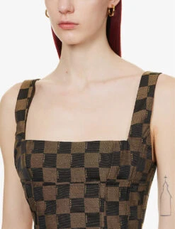 Checked Upcycled Woven Two-piece Set -Reis Clothing Shop R04133419 BROWNCHECK ALT04