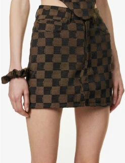 Checked Upcycled Woven Two-piece Set -Reis Clothing Shop R04133419 BROWNCHECK ALT05