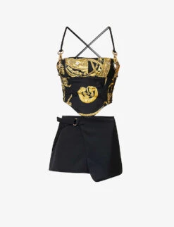 Baroque-print Upcycled Silk-satin Two-piece Set