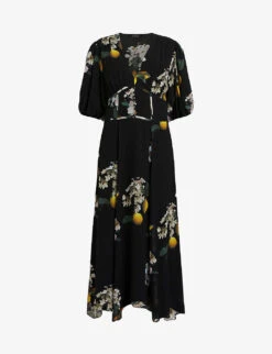 AllSaints Aspen Eugenia Balloon-sleeve Floral-print Woven Midi Dress