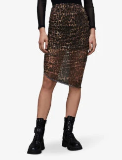 AllSaints Nora Anita Leopard-print Stretch-woven Midi Skirt -Reis Clothing Shop R04134824 NATURALBROWN ALT02
