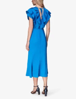 Whistles Adeline Frill Stretch-woven Midi Dress 9 Whistles Adeline Frill Stretch-woven Midi Dress -Reis Clothing Shop R04135830 BLUE ALT03