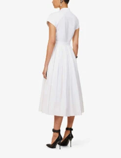 Alexander McQueen Day Flared-hem Cotton Midi Dress 8 Alexander McQueen Day Flared-hem Cotton Midi Dress -Reis Clothing Shop R04136206 OPTICALWHITE ALT03