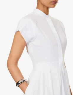 Alexander McQueen Day Flared-hem Cotton Midi Dress 9 Alexander McQueen Day Flared-hem Cotton Midi Dress -Reis Clothing Shop R04136206 OPTICALWHITE ALT04