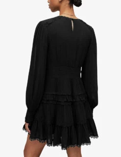 AllSaints Zora Ruffled Woven Mini Dress -Reis Clothing Shop R04136396 BLACK ALT03