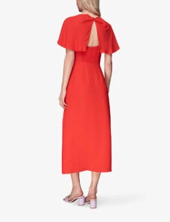 Whistles Annabelle Cape-sleeves Woven Midi Dress 8 Whistles Annabelle Cape-sleeves Woven Midi Dress -Reis Clothing Shop R04136790 RED ALT03