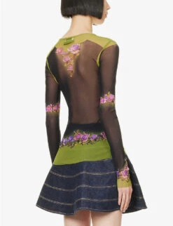 Jean Paul Gaultier Flowers Graphic-print Mesh Top 9 Jean Paul Gaultier Flowers Graphic-print Mesh Top -Reis Clothing Shop R04137650 GREENPURPLE ALT03