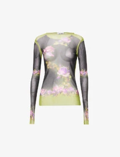 Jean Paul Gaultier Flowers Graphic-print Mesh Top