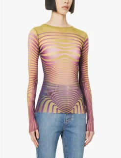 Jean Paul Gaultier Flower Trompe L'Oeil Graphic-print Mesh Top -Reis Clothing Shop R04137652 GREENBLACK ALT02