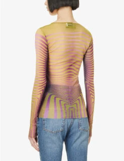 Jean Paul Gaultier Flower Trompe L'Oeil Graphic-print Mesh Top -Reis Clothing Shop R04137652 GREENBLACK ALT03