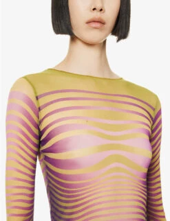 Jean Paul Gaultier Flower Trompe L'Oeil Graphic-print Mesh Top -Reis Clothing Shop R04137652 GREENBLACK ALT04