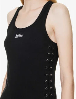 Jean Paul Gaultier Flower Lace-up Cotton-jersey Top -Reis Clothing Shop R04137676 BLACK ALT04