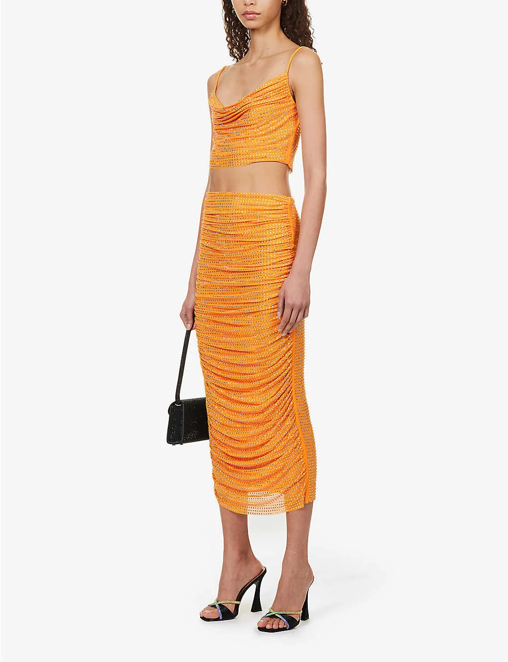 SELF PORTRAIT Crystal-embellished Cowl-neck Stretch-woven Top 2 SELF PORTRAIT Crystal-embellished Cowl-neck Stretch-woven Top - Image 2