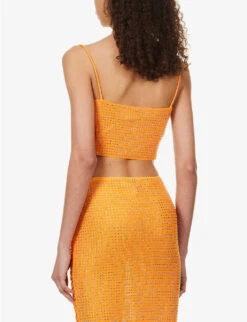 SELF PORTRAIT Crystal-embellished Cowl-neck Stretch-woven Top 8 SELF PORTRAIT Crystal-embellished Cowl-neck Stretch-woven Top -Reis Clothing Shop R04137722 ORANGE ALT03